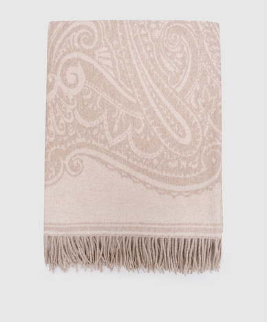 Бежевый плед из шерсти и кашемира с узором Pegaso