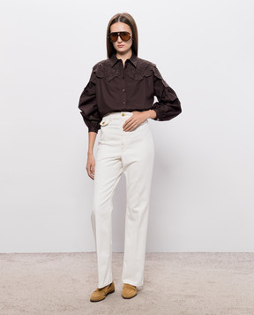 Twinset Коричнева сорочка з вишивкою бродері 262AQ2060
