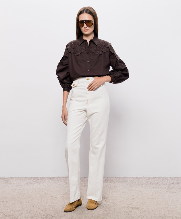 Twinset Коричнева сорочка з вишивкою бродері 262AQ2060 зображення 2