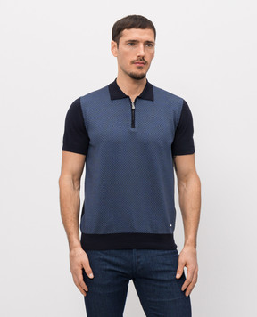 Enrico Mandelli Синее поло с шелком в узор 1K024A5703