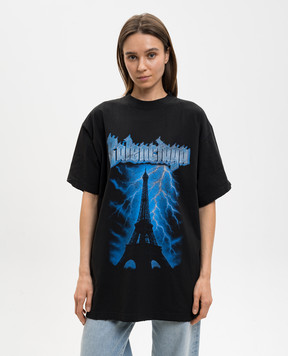 Balenciaga Черная футболка Paris Thunderstorm 850345TUVE7