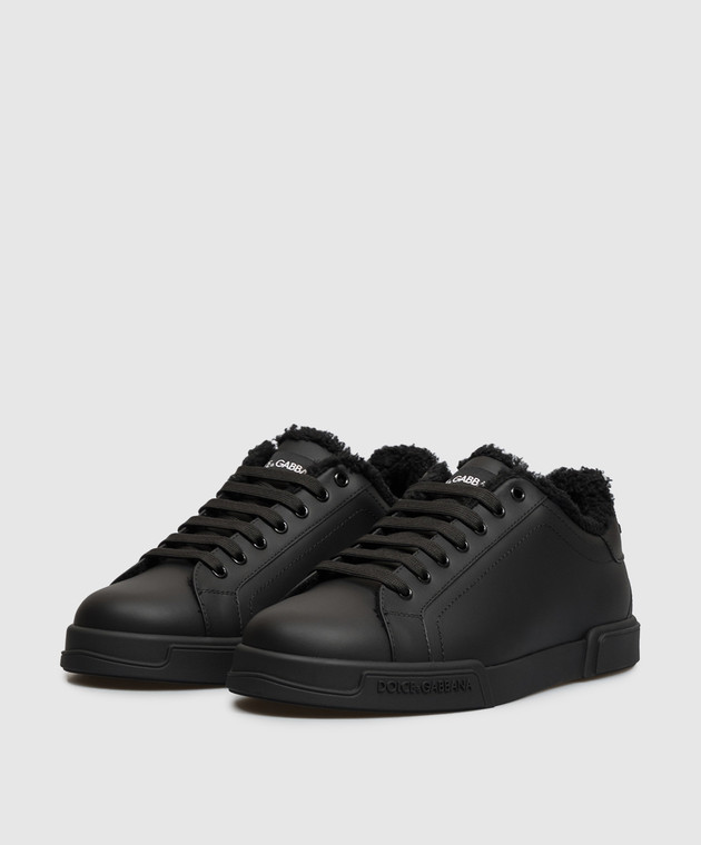 Dolce&Gabbana Черные кожаные кроссовки Portofino CS2373AQ076 изображение 2