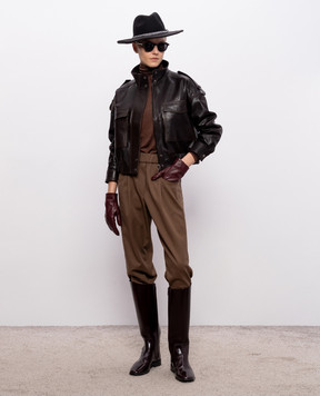 Babe Pay Pls Коричневая кожаная куртка с накладными карманами 2605AMAZON