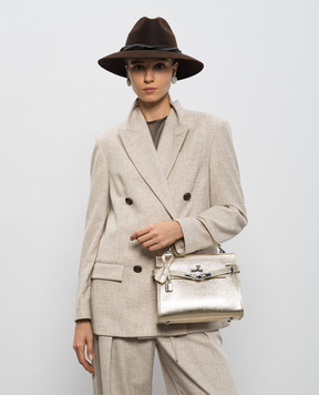 Gianni Notaro Золотистая кожаная сумка-сетчел Dollaro 099DOLLARONIKEL