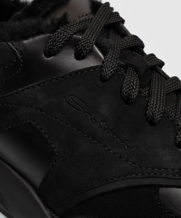 Santoni Чорні шкіряні кросівки на хутрі MBIM22112NERPKOH зображення 4