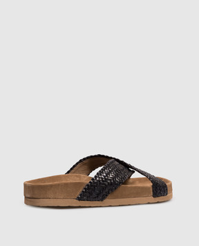 Dragon Черные кожаные шлепанцы DGS65109