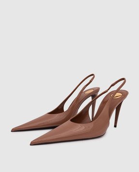 Saint Laurent Коричневые кожаные лакированные слингбеки GUERMANTES 870505AAD60