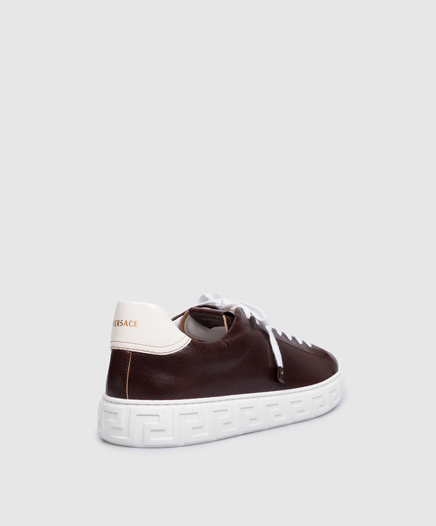 Versace Коричневые кожаные кеды Greca 10242061A18384 изображение 3