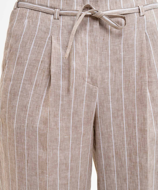 Peserico Бежевые брюки из льна в полоску P04303A02639 изображение 5