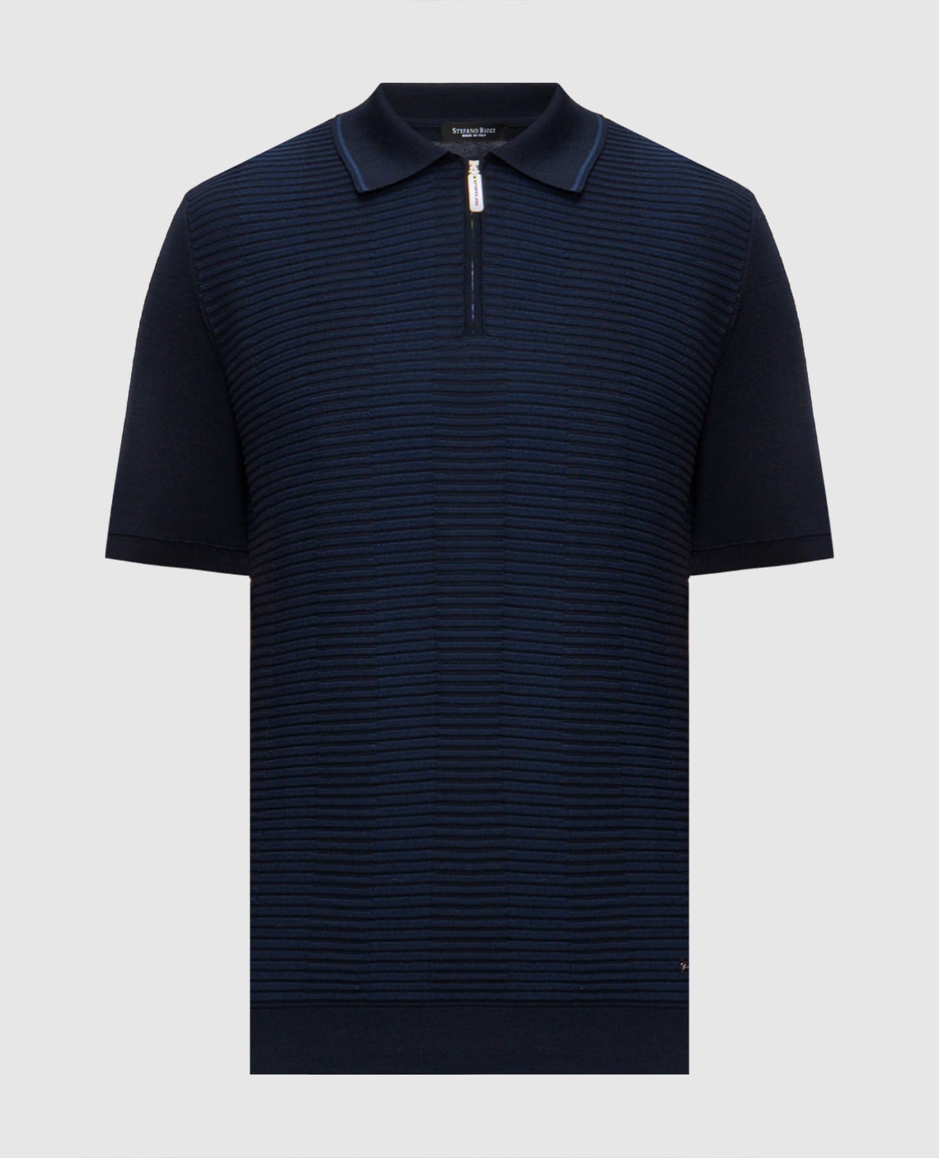 Синее поло с шелком в узор