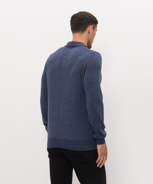 Cashmere&Whiskey Синє поло з вовни мериноса у візерунок 1034 зображення 4