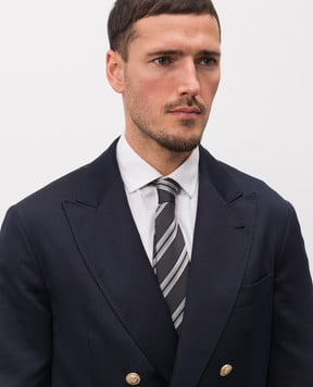 Brunello Cucinelli Серый галстук из шелка в полоску MR8370018