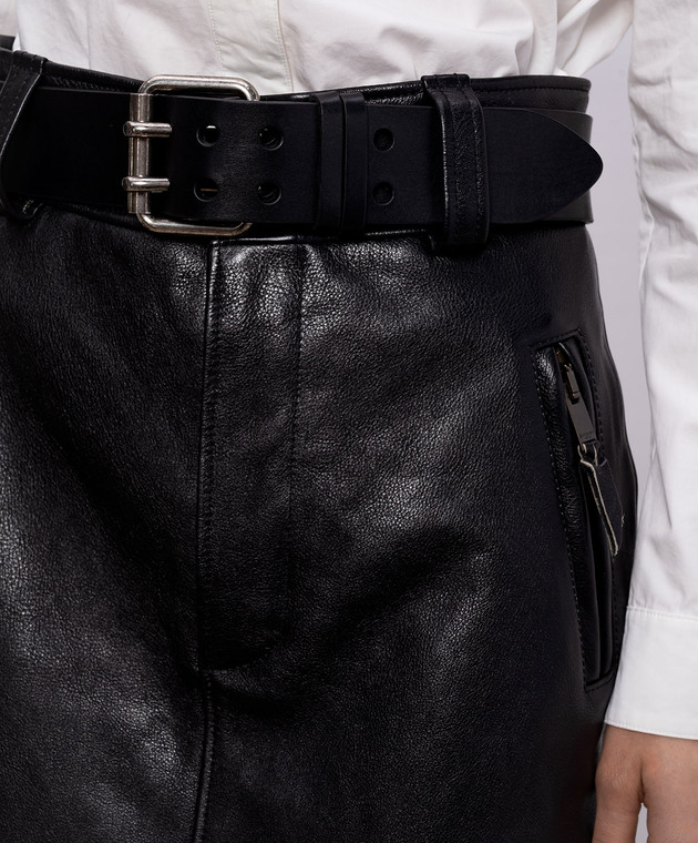Saint Laurent Черная кожаная юбка-карандаш с поясом 865021YCVE2 изображение 5
