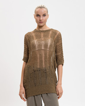 Y`S Yamamoto Удлиненный ажурный свитер цвета хаки YQK05681