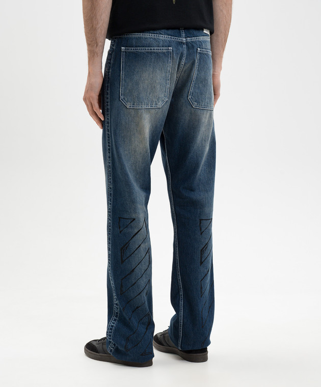 Off-White Синие джинсы с эффектом потертости с принтом Diag 44XYA195S26D002 изображение 4