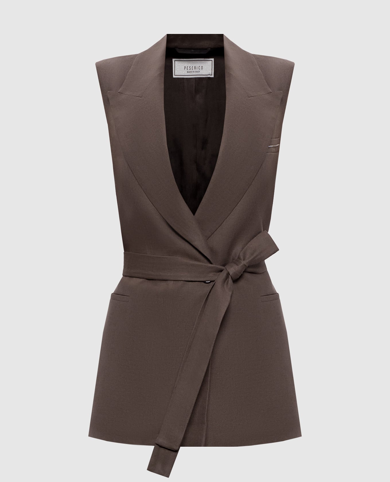 Коричневый двубортный жилет из льна