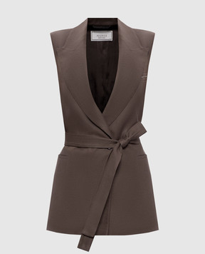 Peserico Коричневый двубортный жилет из льна A03028A02606