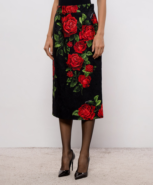 Dolce&Gabbana Черная юбка с шелком в принт F4CS8TFSTB4 изображение 3