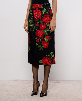 Dolce&Gabbana Черная юбка с шелком в принт F4CS8TFSTB4