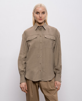 Brunello Cucinelli Коричневая рубашка с льном MH126NE406