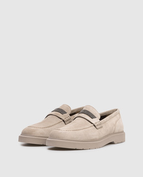 Brunello Cucinelli Бежеві замшеві лофери з ланцюжком моніль MZSFG2370