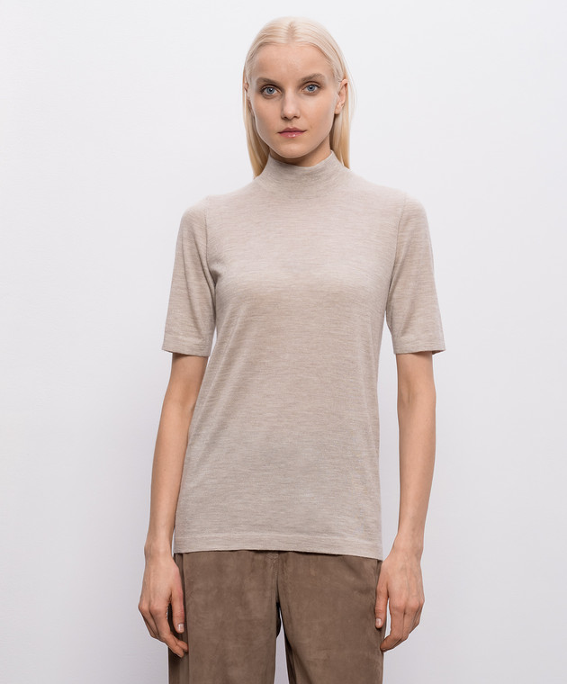 Brunello Cucinelli Бежевый топ из кашемира и шелка M13800004P изображение 3