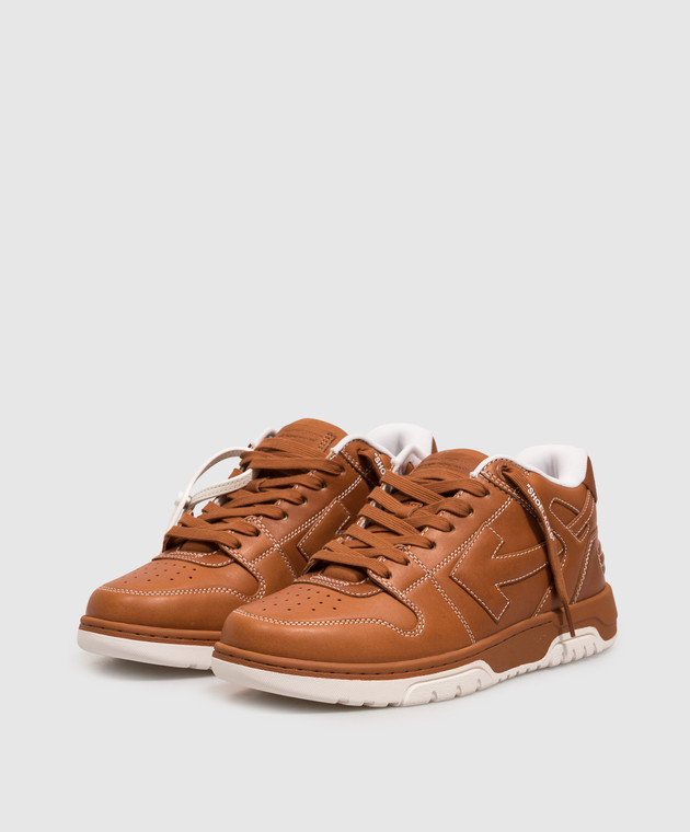 Off-White Коричневые кожаные кроссовки Out Of Office OF05734201 изображение 2