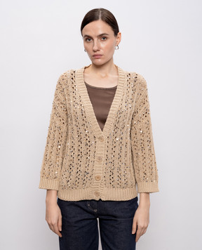Peserico Бежевый ажурный кардиган с пайетками A99095F039117B