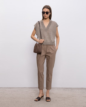 Brunello Cucinelli Коричневый жилет с льном с пайетками MDT746402