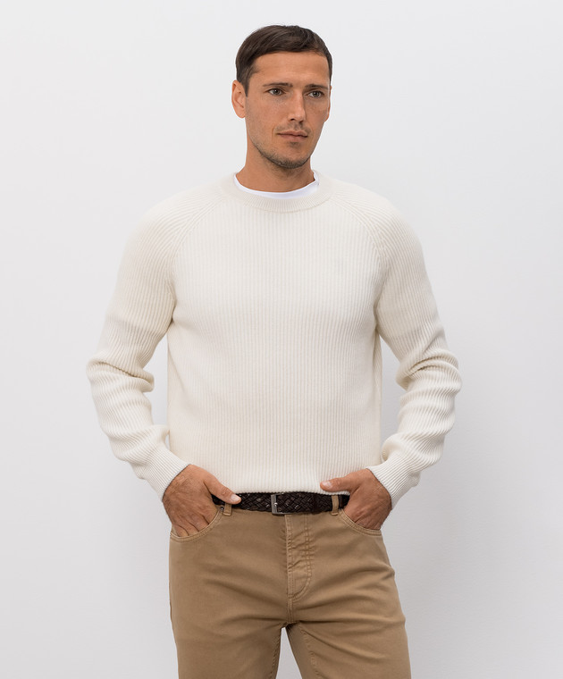 Brunello Cucinelli Свитер цвета айвори из кашемира M2274100 изображение 3