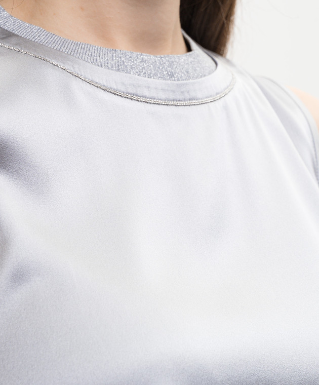 Peserico Серый топ из шелка с блестящей текстурой A086272372E изображение 5