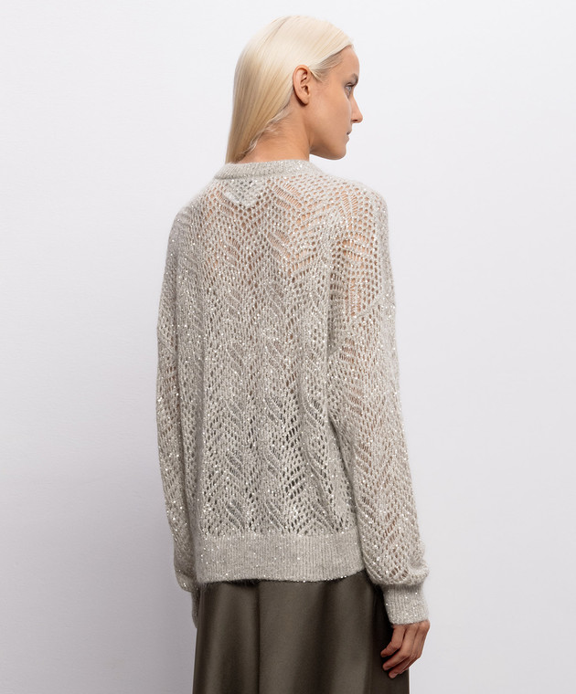 Brunello Cucinelli Серый ажурный свитер с шерстью с пайетками MRG562500 изображение 4