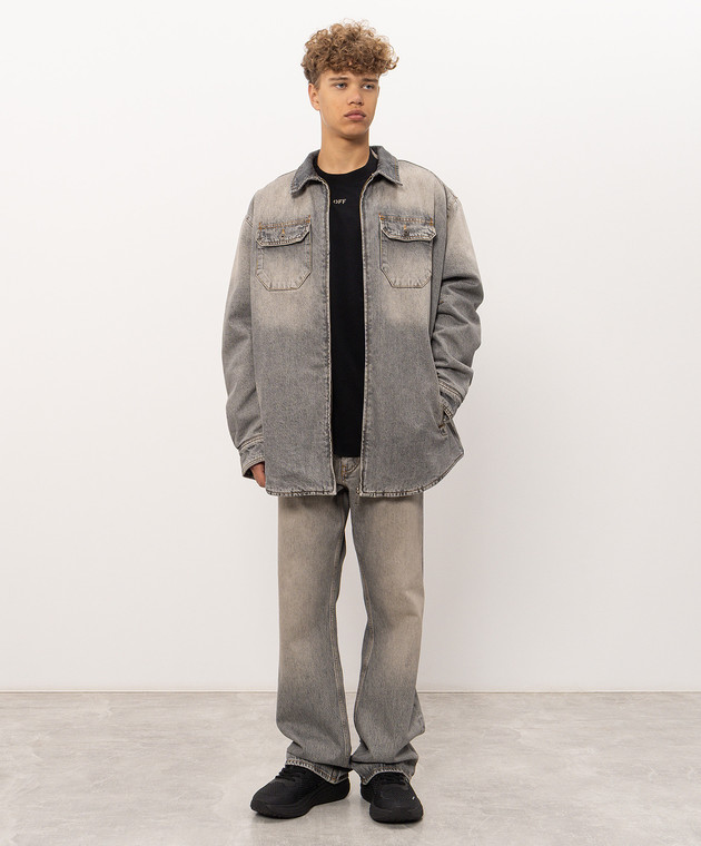 Off-White Серая джинсовая куртка в стиле рубашки 44MYD05WF26D001 изображение 2