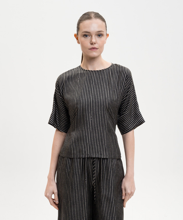 Max Mara Черная блуза NORDICA из шелка в принт MXMNORDICA изображение 3