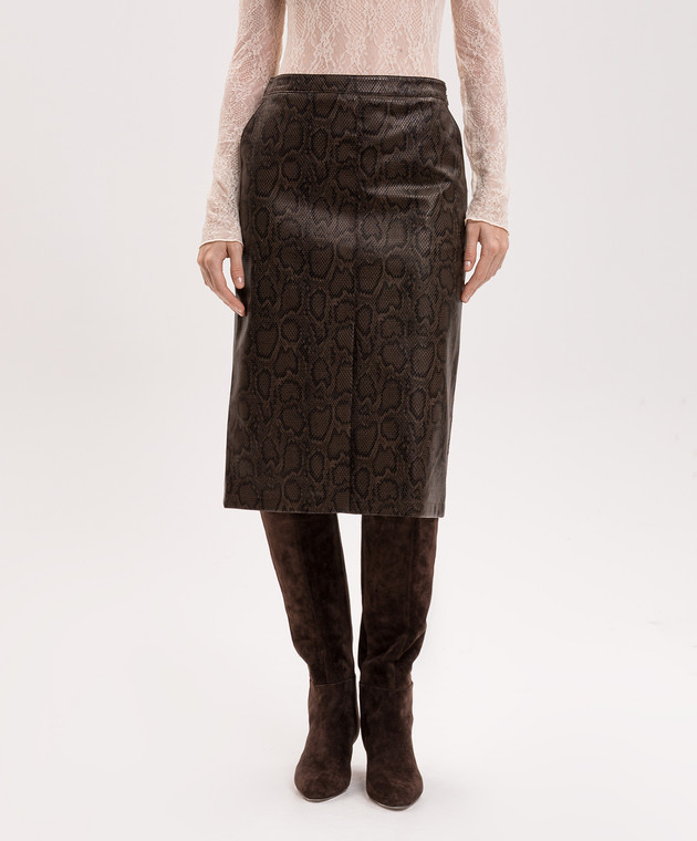 Twinset Коричневая юбка с тиснением под кожу рептилии 262TT2281 изображение 3