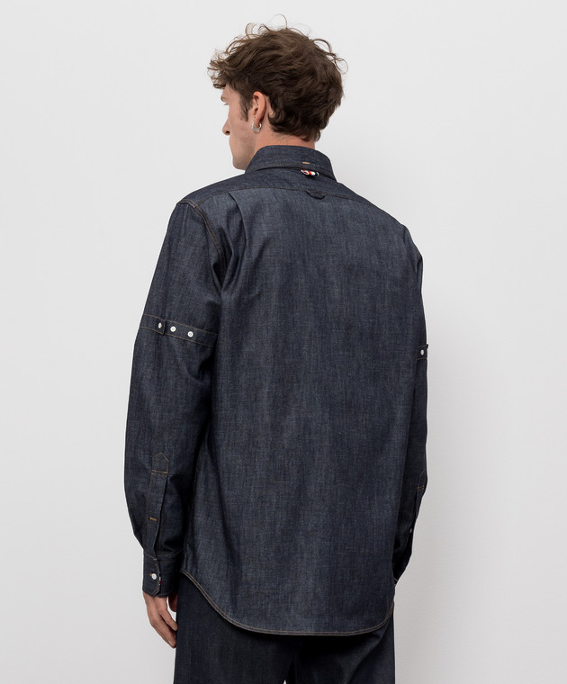 Thom Browne Синяя джинсовая рубашка с нашивкой MWL435SF1105 изображение 4
