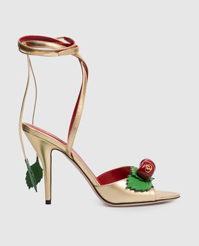 Valentino Золотисті шкіряні босоніжки з аплікацією 8W2S0NY2ITE