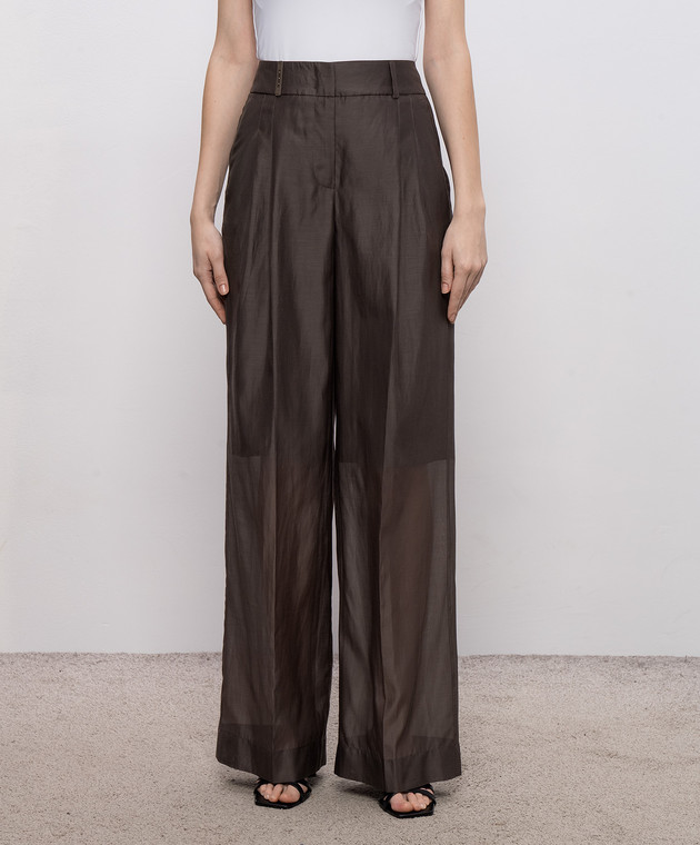 Peserico Коричневые брюки с шелком с брендовым патчем A04092D08372 изображение 3
