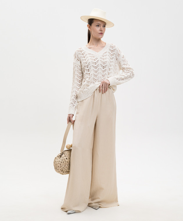 Max Mara Бежевые палаццо MORO из льна и шелка MXMORO изображение 2