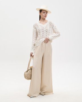 Max Mara Бежевые палаццо MORO из льна и шелка MXMORO