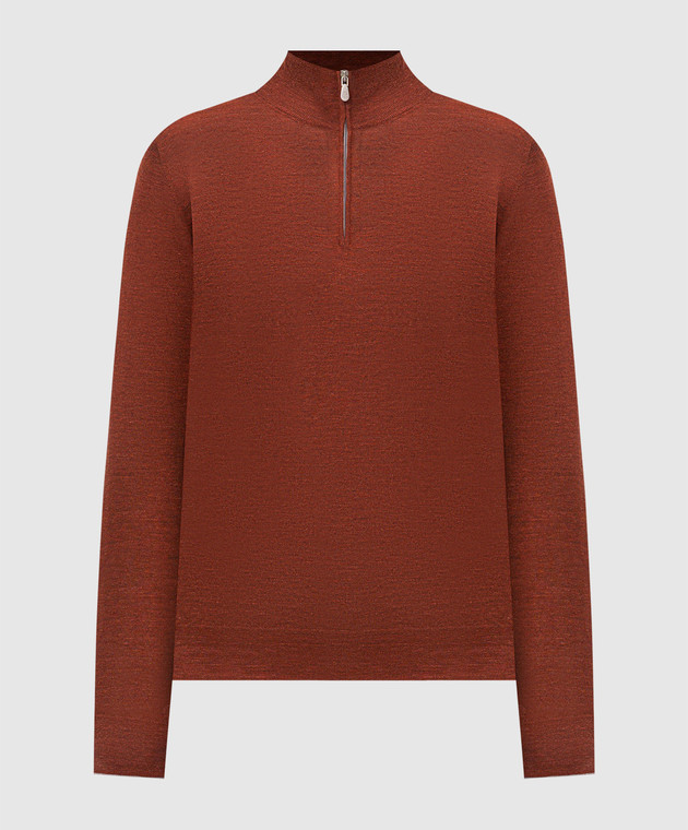 Brunello Cucinelli Терракотовый джемпер из кашемира, шелка и льна MSY00124