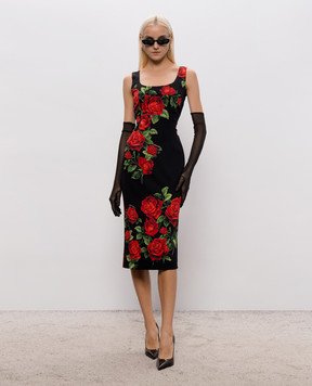 Dolce&Gabbana Черное платье с шелком в принт F622MTFSA9R
