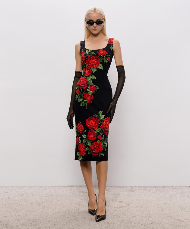 Dolce&Gabbana Черное платье с шелком в принт F622MTFSA9R изображение 2