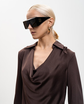 Balmain Чорні сонцезахисні окуляри B-Stage із золотом 18 карат BPS192A55