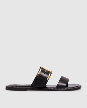 Ami Paris Чорні шкіряні шльопанці з гравіюванням логотипа FSV833AL0181
