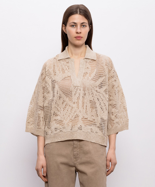 Brunello Cucinelli Бежевий пуловер з льону MDT771005 зображення 3