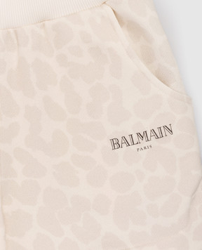Balmain Дитячі бежеві шорти в принт BY6B39Z3762