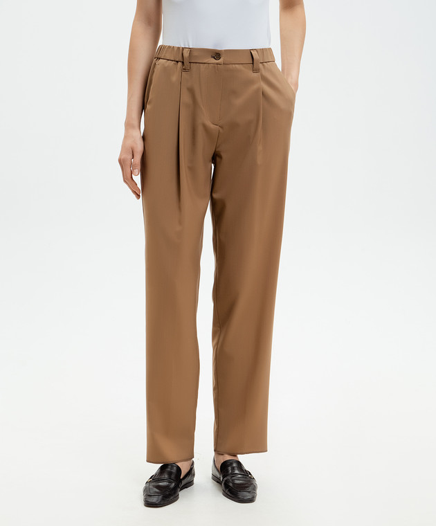 Marco Pescarolo Коричневые брюки из шерсти и шелка ZEZAD5314 изображение 3