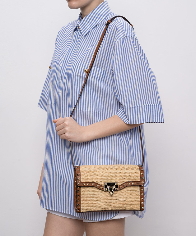 Valentino Бежева сумка крос-боді Rockstud з рафії 8W2B0R43UEN зображення 2