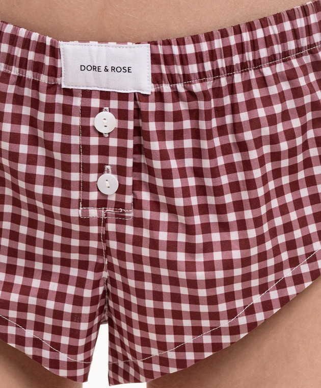 Dore & Rose Бордова піжама в клітинку з вишивкою логотипа COTTONPOPLINSHORTSET зображення 4